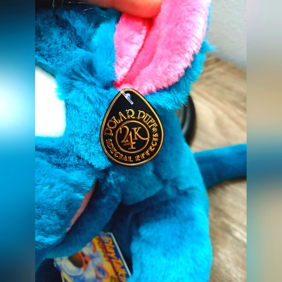 24K Polar Puff Playtalkin Derk Dragon Plush Hand Puppet Teal Pink - Picture 3 of 8
